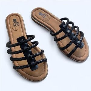 Black sparkly slip on strappy sandals NWOT